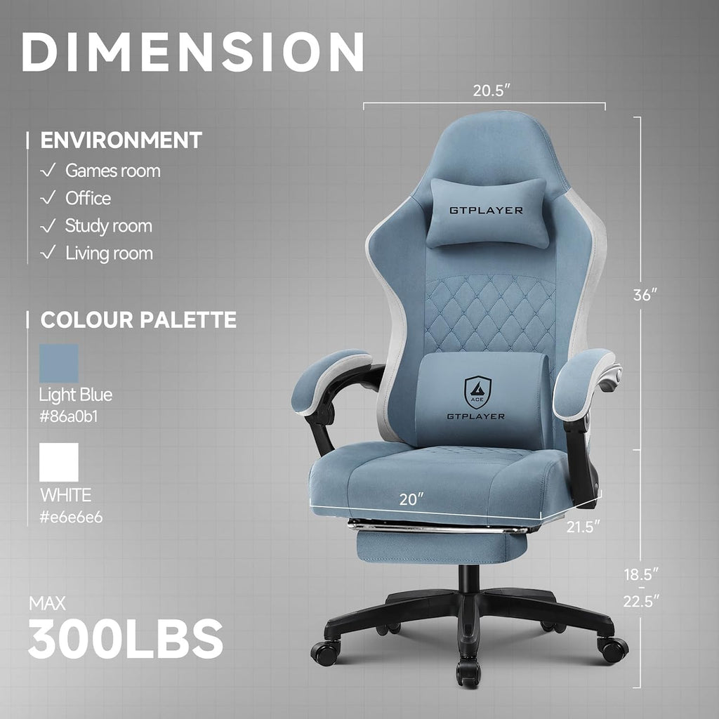 GTPLAYER Gaming Chair, Computer Office Chair with Pocket Spring Cushion, Linkage Armrests and Footrest, High Back Ergonomic Computer Chair with Lumbar Support Task Chair with Footrest