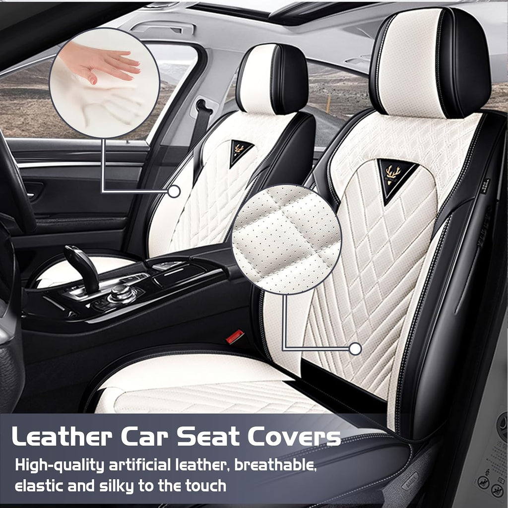 Car Seat Covers for Dodge Dart 2013-2016, Waterproof Nappa Leather Full Set Seat Cover, Anti-Slip and Comfortable Automotive Seat Protector&Accessories(Black White)
