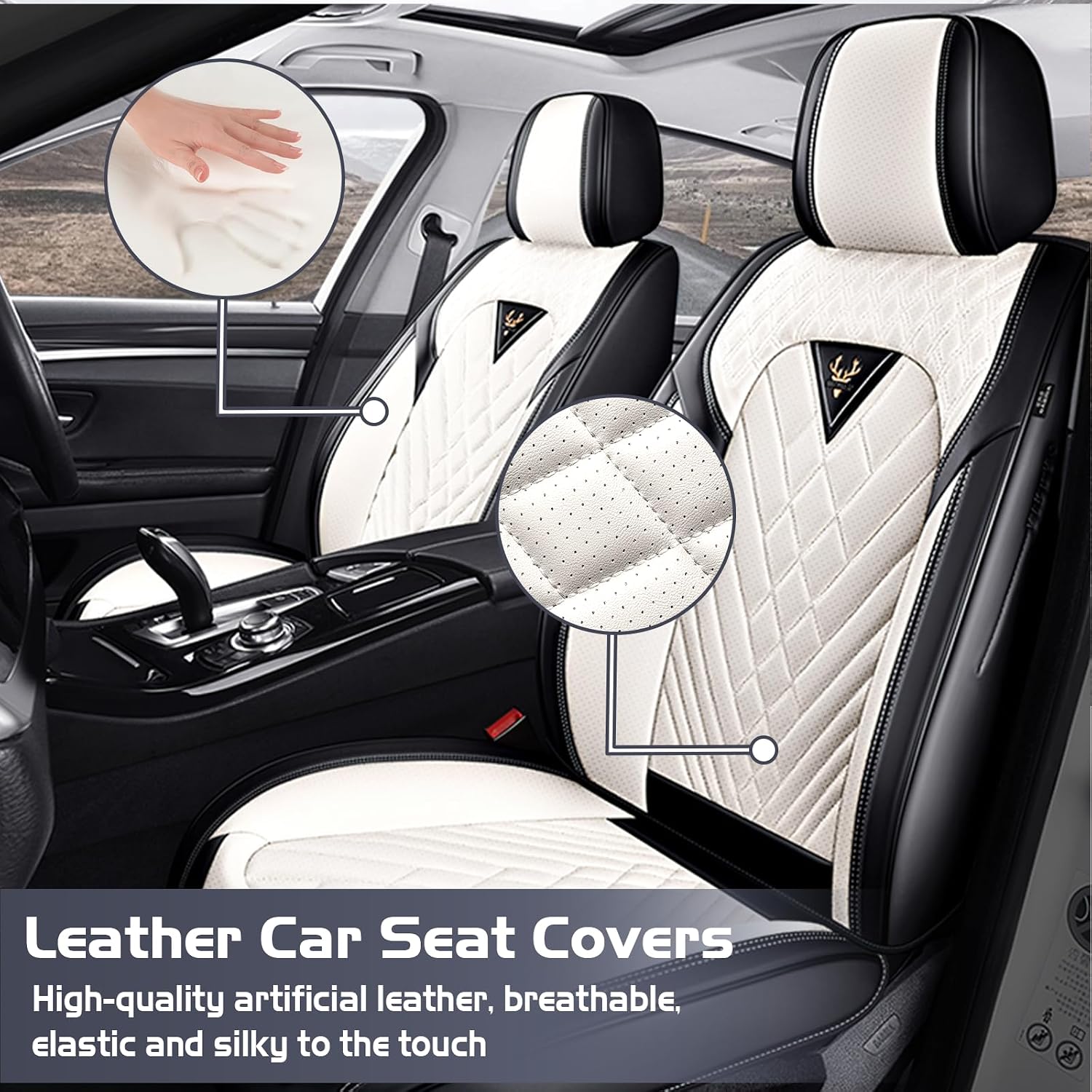 Car Seat Covers for Dodge Dart 2013-2016, Waterproof Nappa Leather Full Set Seat Cover, Anti-Slip and Comfortable Automotive Seat Protector&Accessories(Black White)