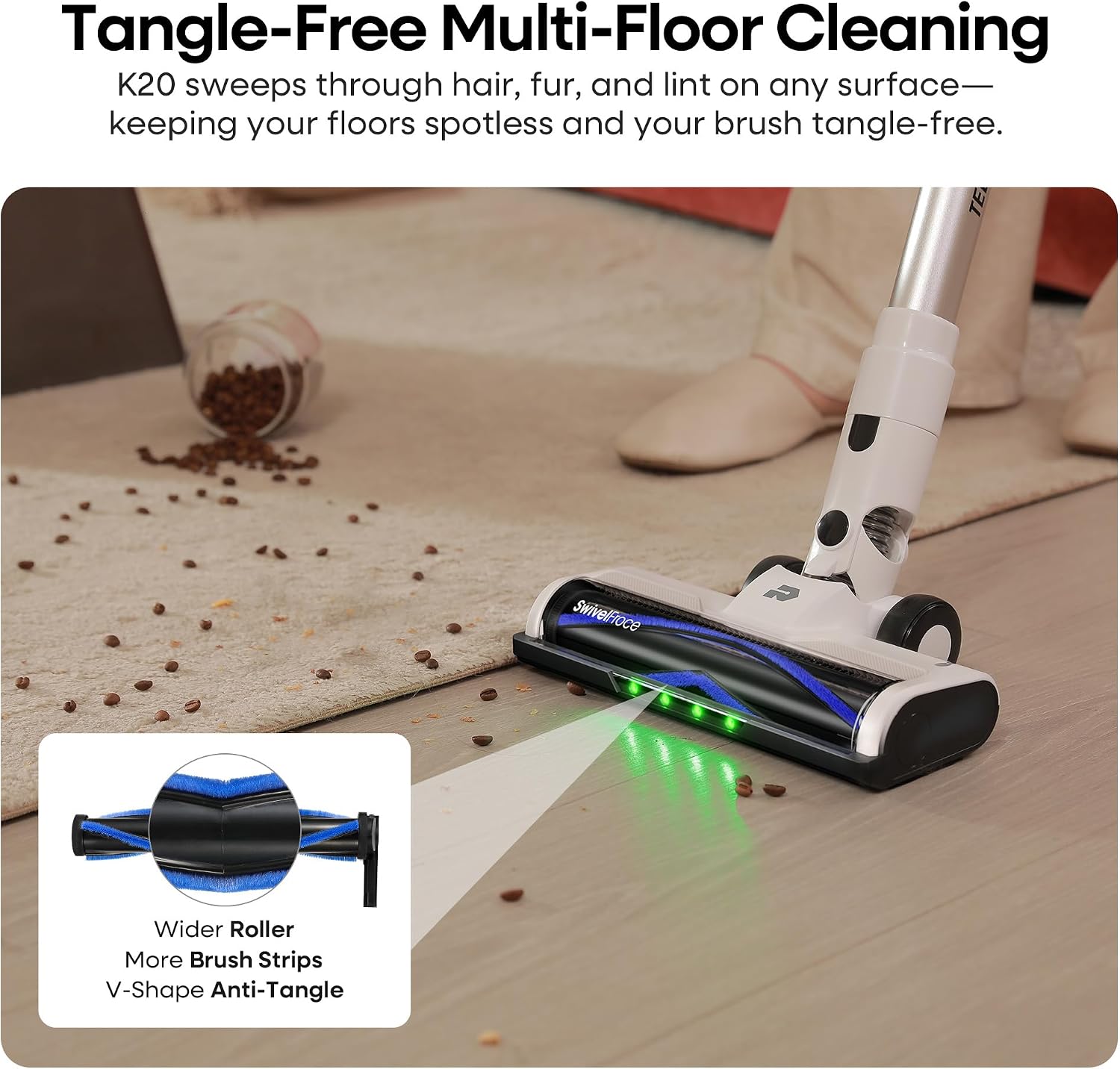 ElecKeys Cordless Vacuum Cleaner, 580W 48KPA 65Mins Vacuum Cleaners for Home, Self-Standing Anti-Tangle Vacuum with LED Display, Rechargeable, Lightweight, Cordless Vacuum for Floors/Pet Hair/Carpets