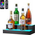 VEVOR LED Lighted Liquor Bottle Display, 2 Tiers 16 Inch Commercial Illuminated Home Bar Shelf, 2 Steps Whiskey Rack Stand, Acrylic Drink Shelves with RF Remote & App Control, and Multicolor Light