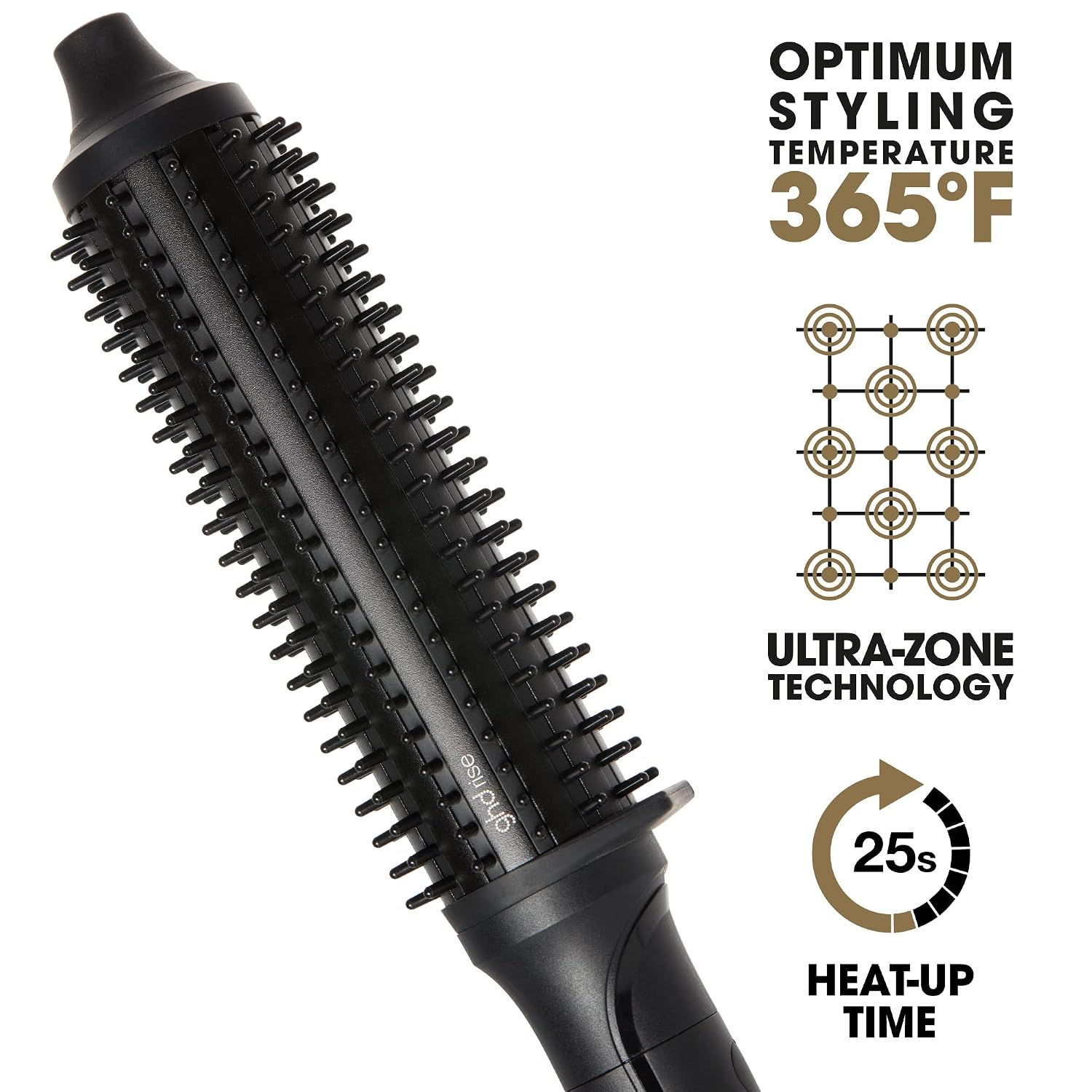 ghd Rise Volumizing Hot Hair Brush - Professional 1.25' Hot Brush for Dry Hair with Maximum Root Lift, 2x Volume, 365ºF Safe Styling Temperature Technology and Auto Sleep Mode - Black