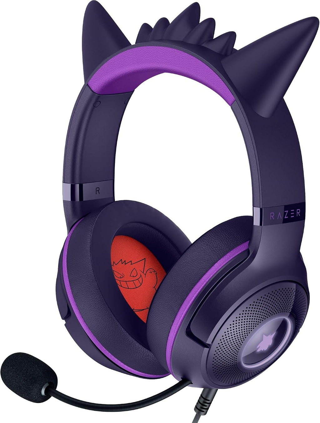 Razer Kraken Kitty V2 USB Wired Headset: Gengar Spikes - Stream Reactive Lighting - HyperClear Cardioid Mic - 40 mm Drivers - 7.1 Surround Sound - Comfortable Ear Cushions - Pokemon Gengar Edition