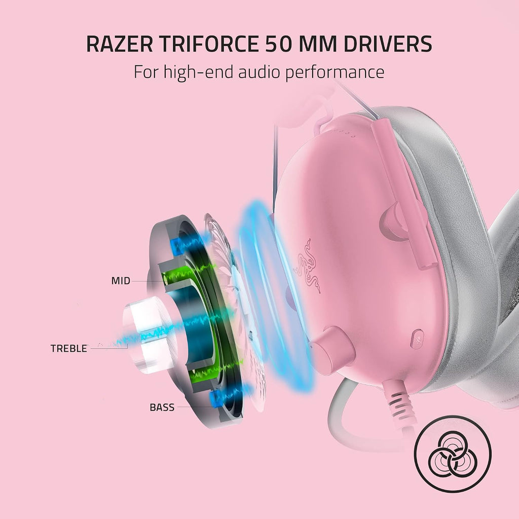 Razer BlackShark V2 X Gaming Headset: 7.1 Surround Sound - 50mm Drivers - Memory Foam Cushions - for PC,PS4,PS5,Switch - 3.5mm Audio Jack - Quartz Pink,(Pack of 8)