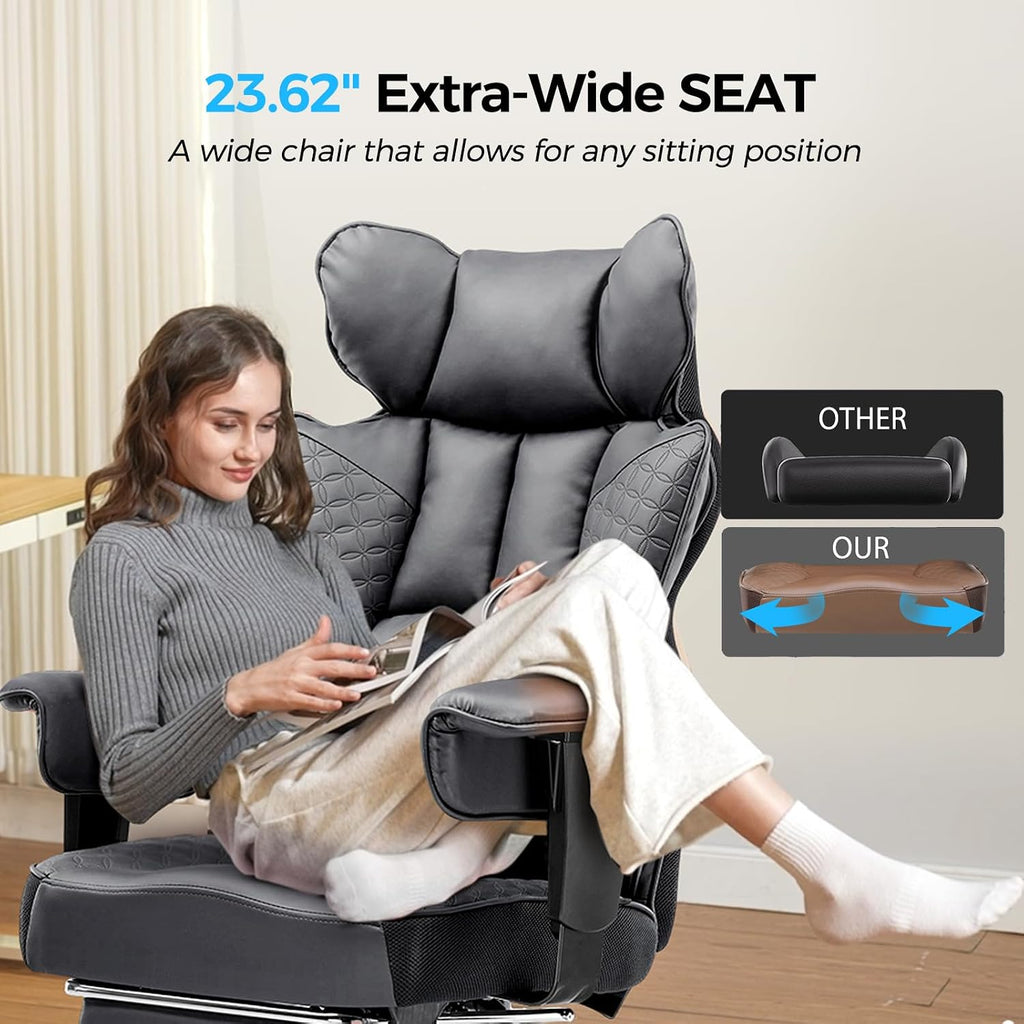 GTPLAYER Big and Tall Gaming Chair 400lbs Heavy Duty Office Chair with Foot Rest & Ergonomic Pocket Spring Lumbar Support, High Back Executive Computer Desk Chair for Lower Back Pain Relief, Gray