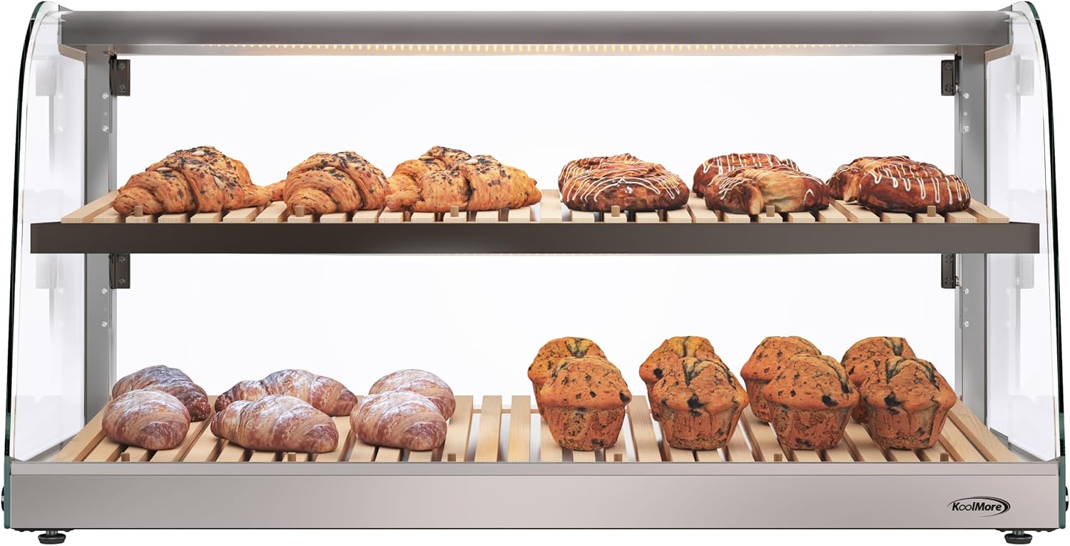 KoolMore 40 in. Glass Countertop Dry Bakery Display Case with Two Shelves and Bamboo Trays