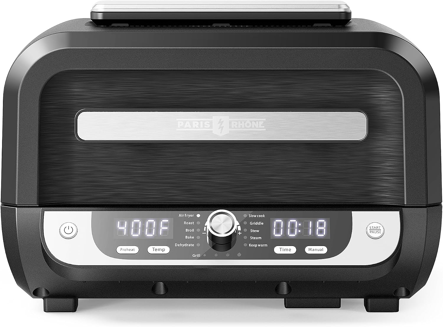 Paris Rhône Smokeless Indoor Grill & Air Fryer Combo, 12-in-1, Grill, Griddle, Air Fry, Broil, Bake, Crisp, Roast, Dehydrate, and more, Dual Heating Elements, Smart Thermostat, Easy Knob Control