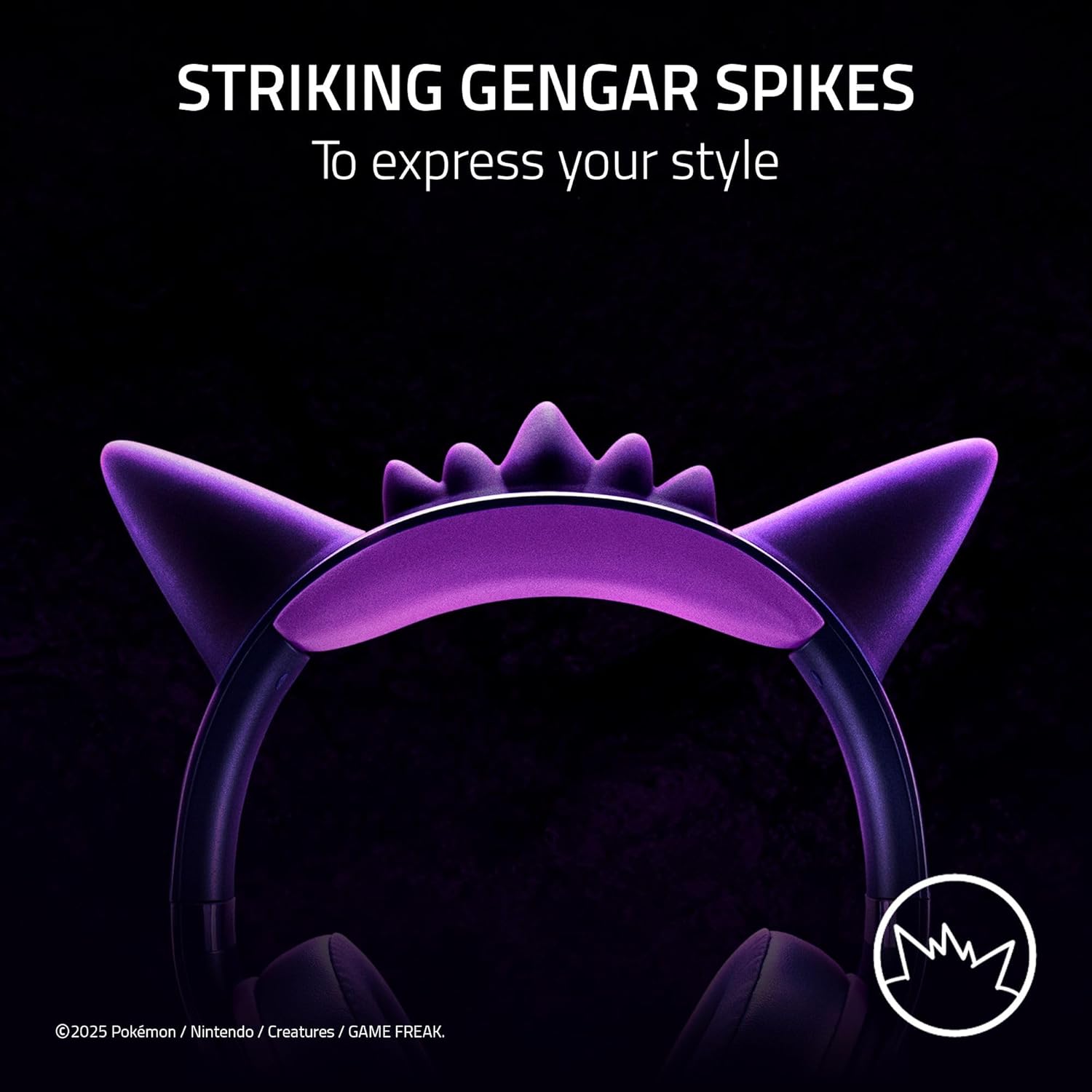 Razer Kraken Kitty V2 USB Wired Headset: Gengar Spikes - Stream Reactive Lighting - HyperClear Cardioid Mic - 40 mm Drivers - 7.1 Surround Sound - Comfortable Ear Cushions - Pokemon Gengar Edition