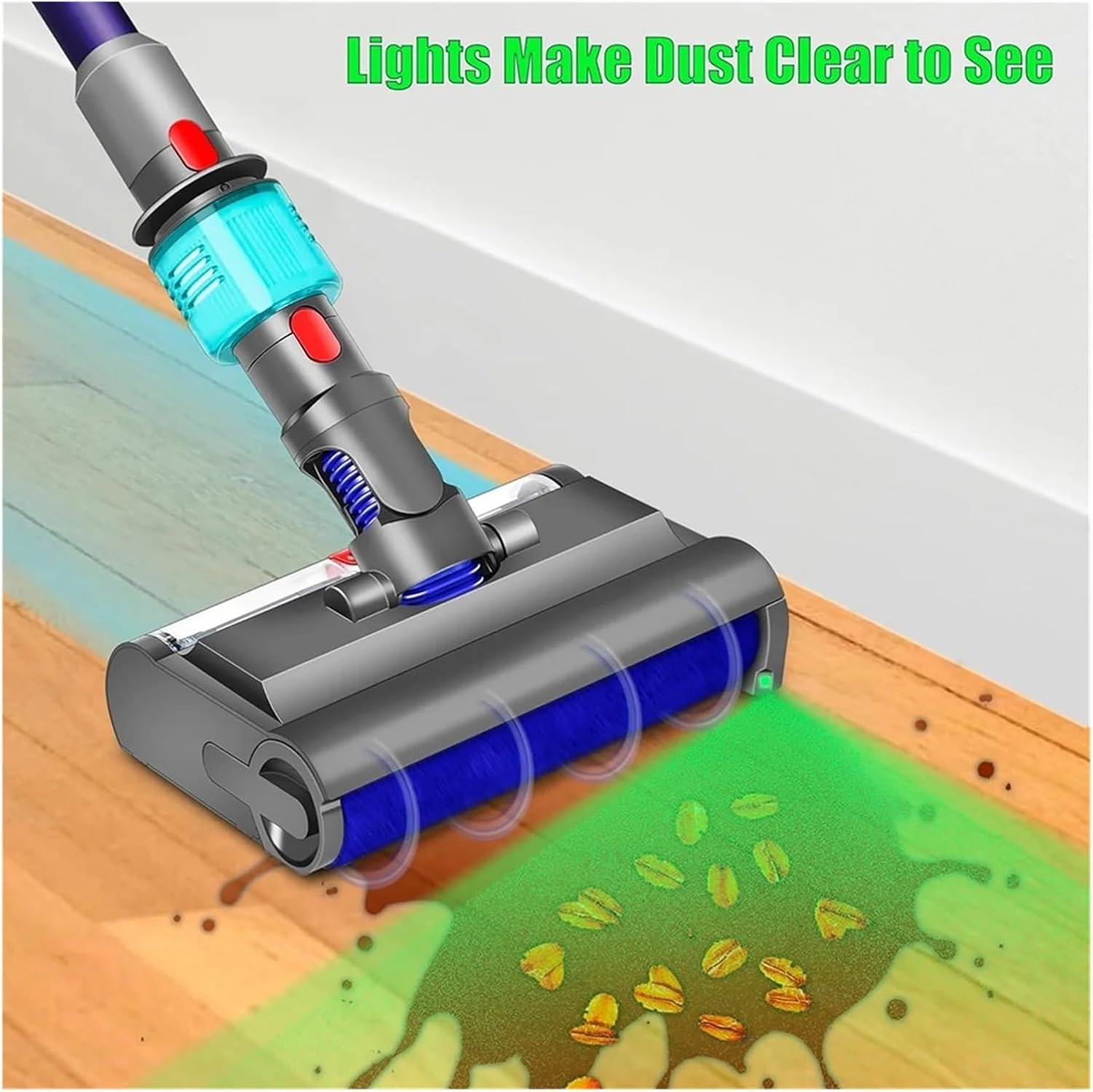 Electric Mop Head Wet and Dry with Washing Brush ，Compatible for Dyson， V7 V8 V10 V11 V15 Green Light Cleans and Dries Hard Floors,Main Brush