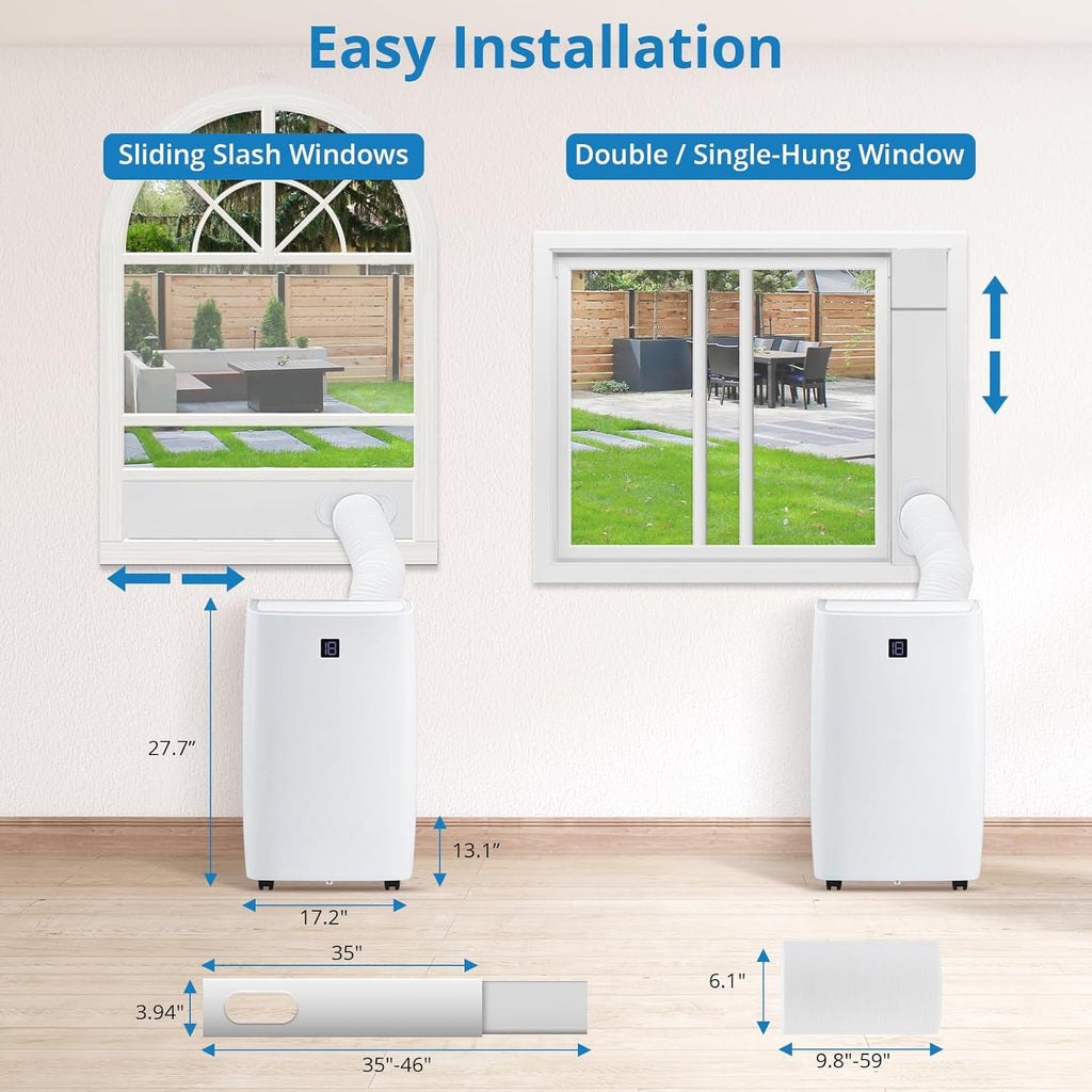 14K BTU Portable Air Conditioners, Cools up to 750 Sq. Ft 3-in-1 Movable AC for Room with Dehumidifier Fan Sleep Mode, 24H Timer, Remote Control, and Window Installation Kit Included