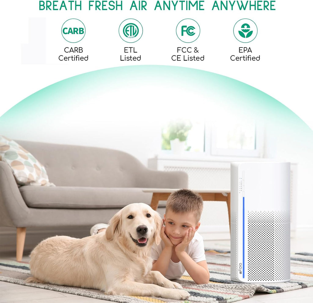 Afloia 2 IN 1 Air Purifier with Humidifier Combo, 3-Stage Filters for Home Allergies Pets Hair Smoker Odors, Evaporative Humidifier, Auto Shut Off, Quiet Air Cleaner with Seven Color Light,White