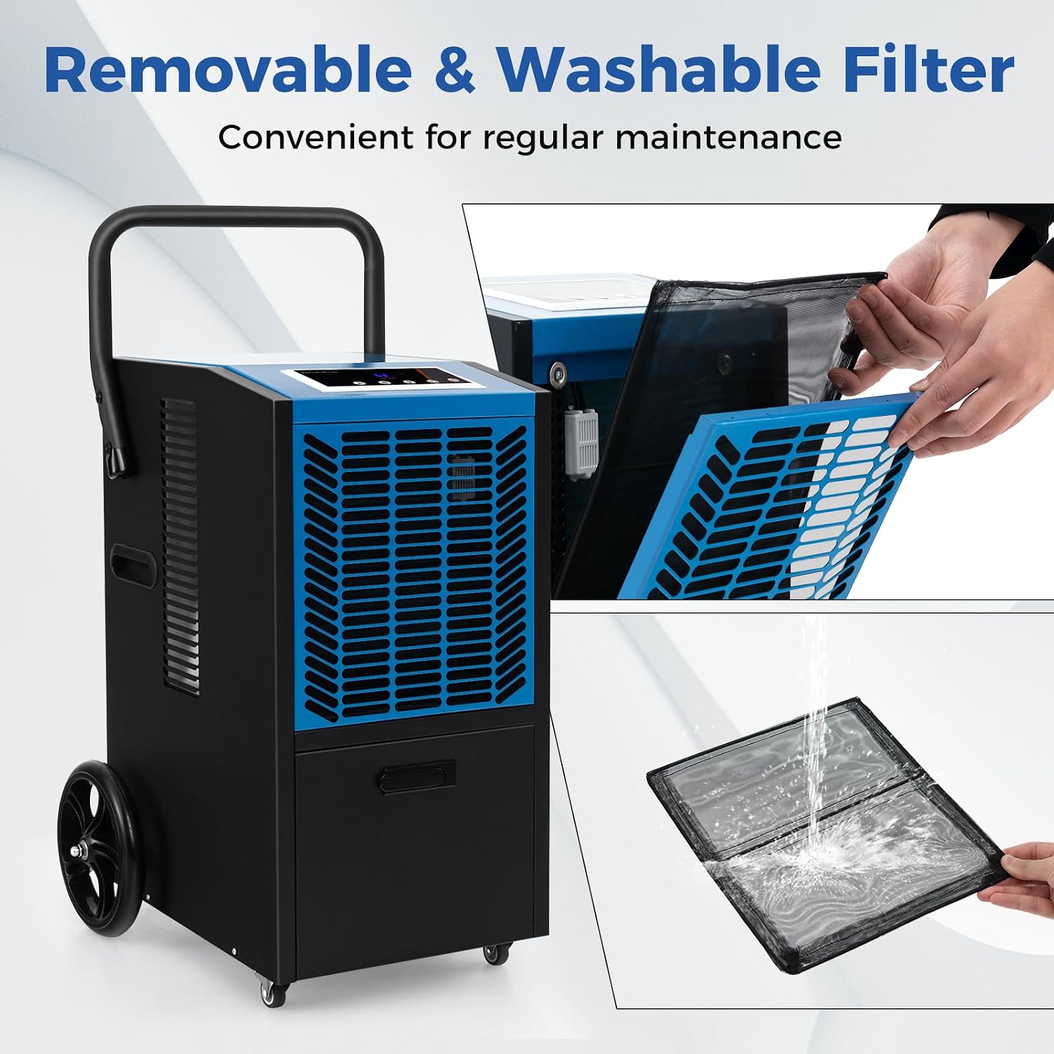 ARLIME 163 Pints Commercial Dehumidifier w/Pump & Drain Hose, Industrial Heavy Duty Portable Dehumidifier for Large Spaces, Basement, Warehouse, Water Damage Restoration, Up to 4500 Sq.Ft (Blue)