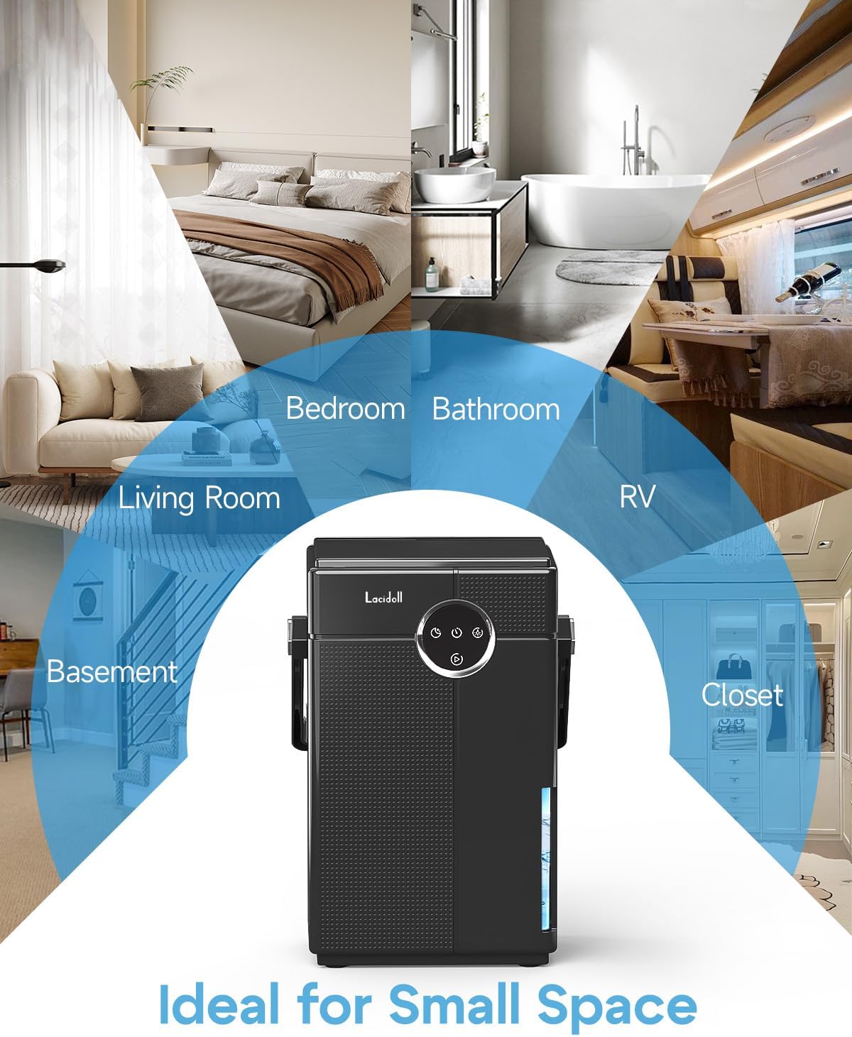 Lacidoll Small Dehumidifier with Drain Hose, Portable Dehumidifier for Bathroom, 118oz Dehumidifiers for Home 800 sq ft with 7 Colorful Light, Quiet Dehumidifiers for Bedroom RV Closet Basement, Black