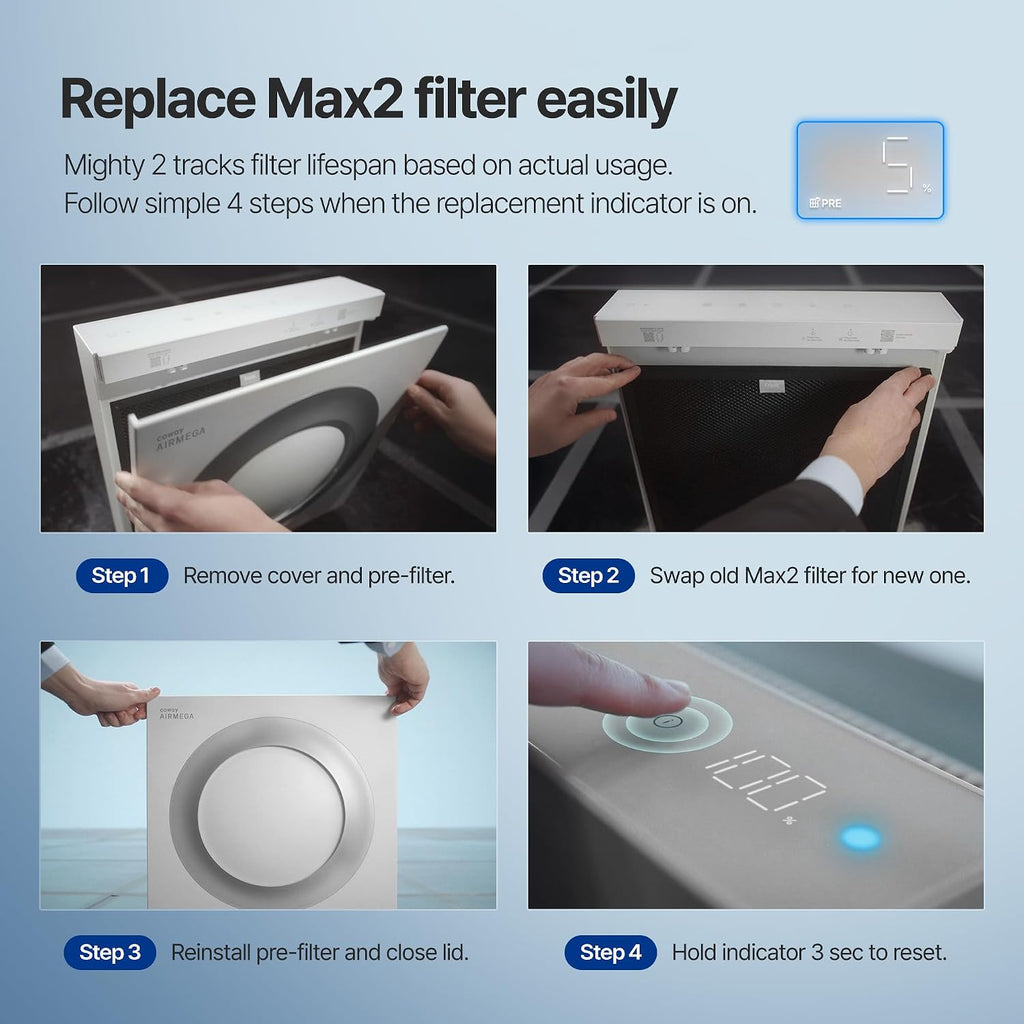COWAY Airmega Mighty2 Air Purifier, Next Gen of AP-1512HH, for Large Room & Home Cleans up to 1,800 ft², IEST certified HEPA and Active Carbon for Allergies, Smoke, Dust, Pets & Mold, AP-1512N(BG)