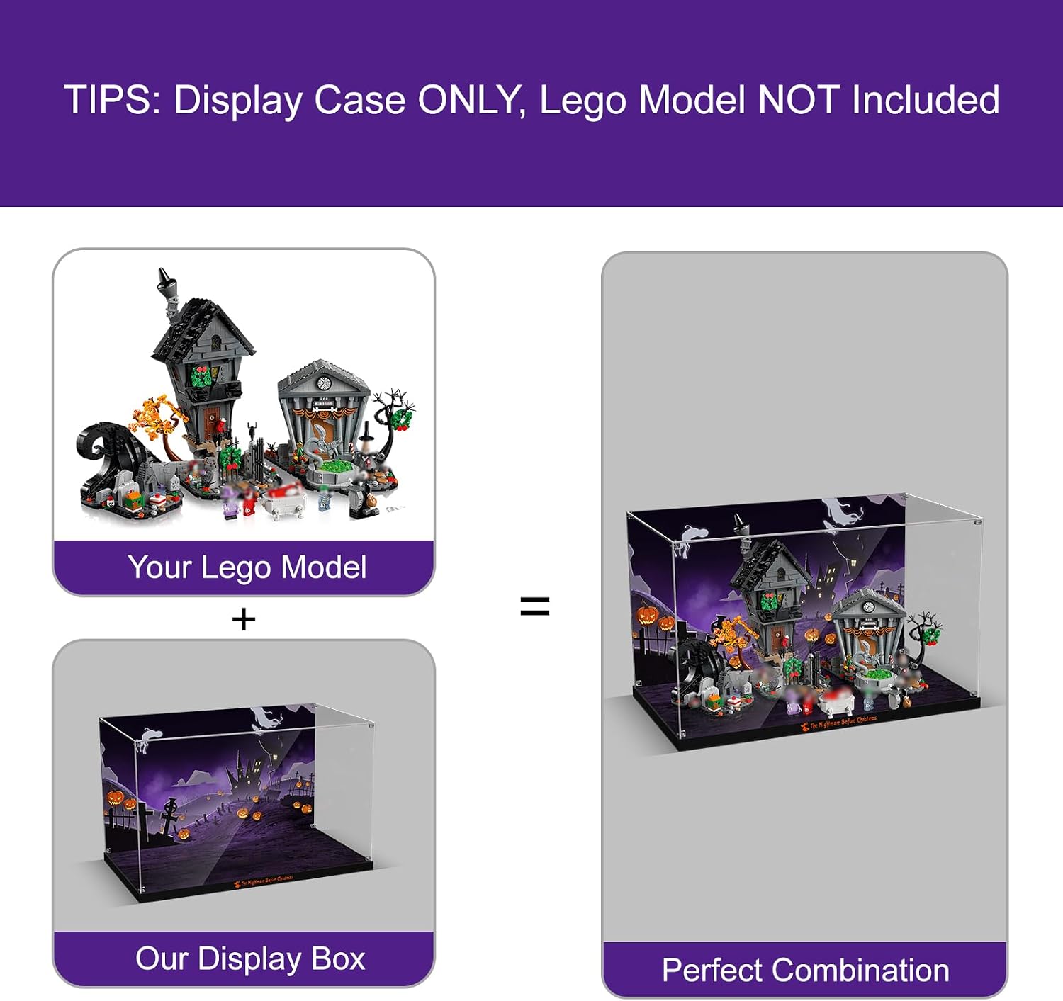 Acrylic Display Case for Lego Disney Tim Burton's The Nightmare Before Christmas, Dustproof Display Box Compatible with Lego 21351 (ONLY Box, NOT Model)