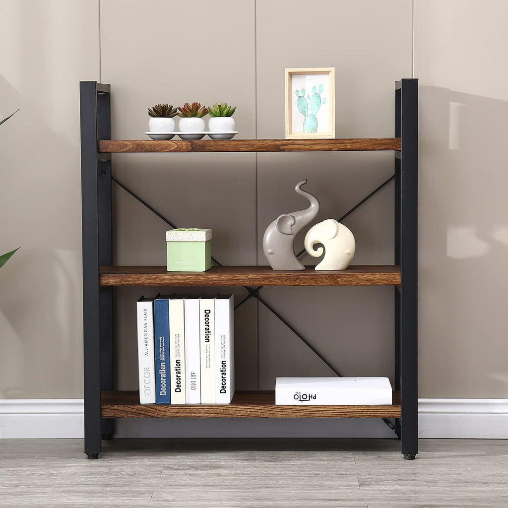 WH-AOERPUMY Natural Real Solid Wood Bookcase,3 Tier Metal and Wood Open Book Shelf Storage Farmhouse Wide Etagere Bookcase for Office Living Bedroom