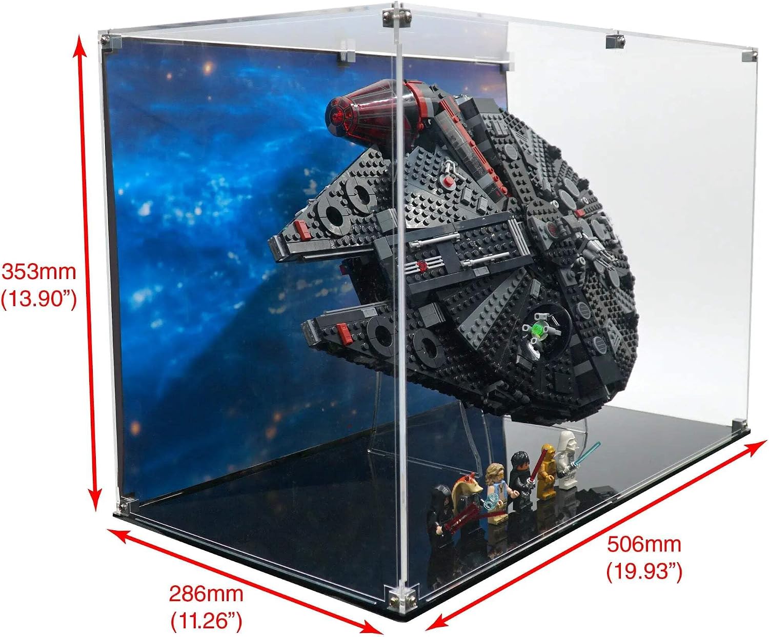 Display Case Compatible with Lego Set 75389 - The Dark Falcon - Acrylic Dustproof Showcase with Pre-Printed Background - Set Not Included
