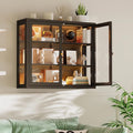 Bathroom Wall Cabinet with 13-Color Light, Wall Mounted 3-Sided Glass Display Cabinet with Adjustable Shelves, Floating Metal Medicine Storage Cabinet for Kitchen Living Room, Black