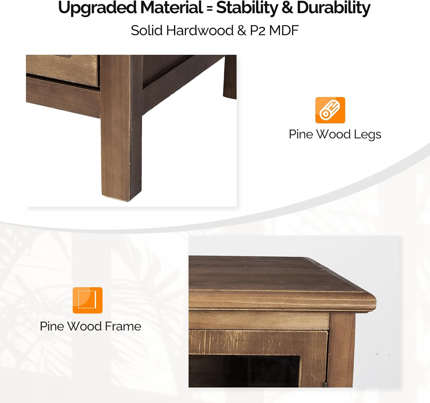VINGLI Rustic Storage Cabinet with Glass Doors & Shelves, Showcase Display Cabinet with Cedar Wood Finish, Walnut