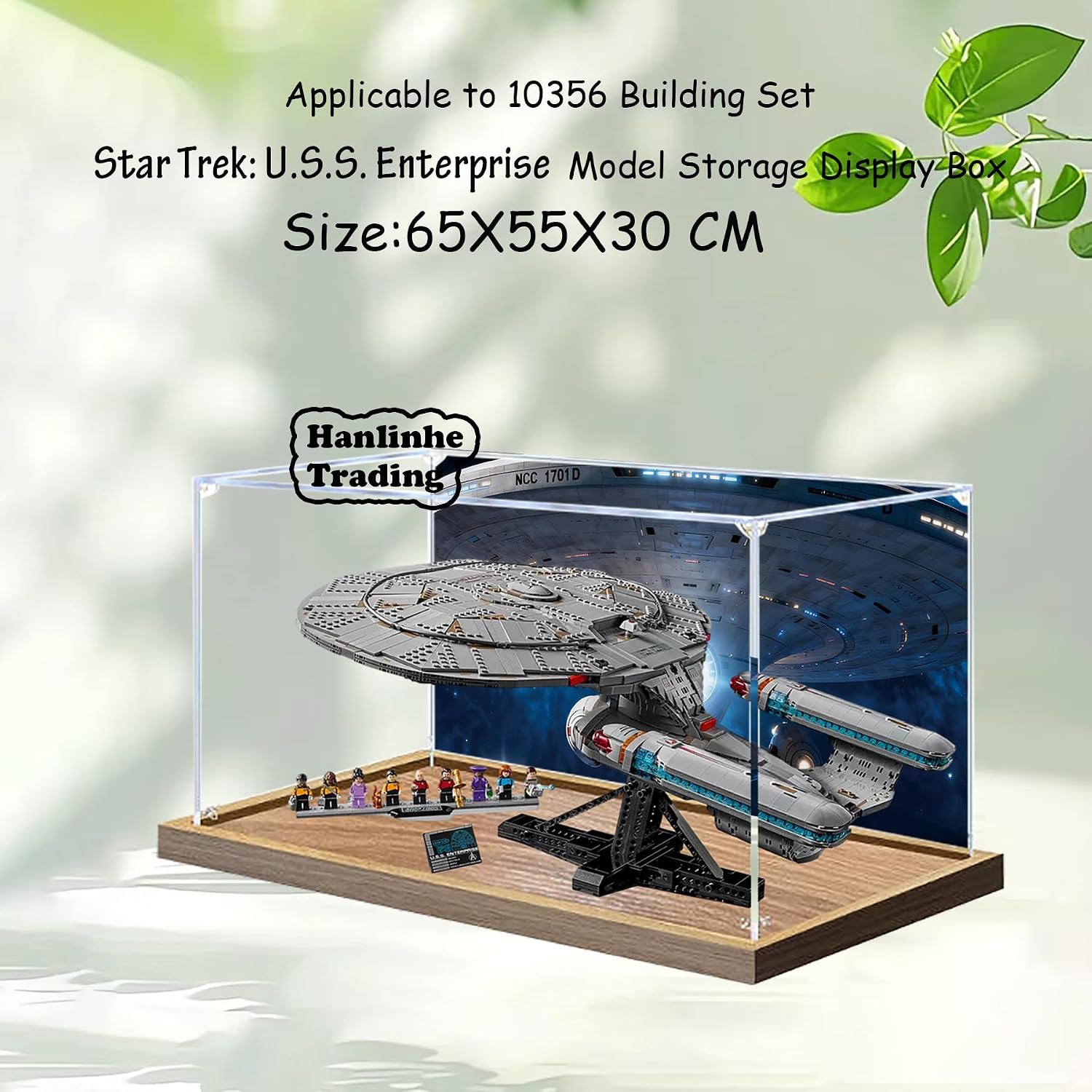 Acrylic Display Case for Lego 10356 Star Trek: Federation Starship Building Set– Dustproof Display Box & Showcase, Display Box Compatible with Lego 10356-Only Display case (Back Spray Wood Base 3)