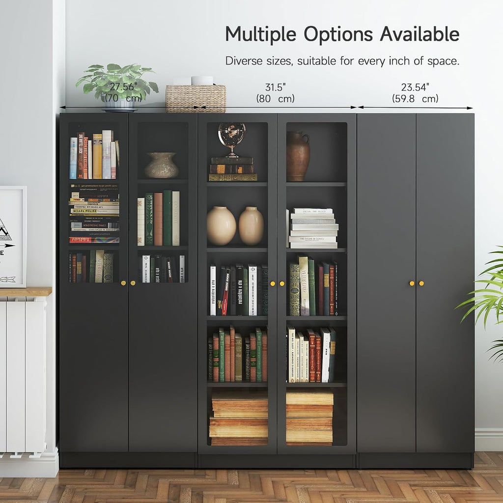 Metal Storage Cabinet with Doors, Black Bookshelf with Adjustable Shelves, Garage Storage Cabinet, 5 Tier File Cabinets, Tall Bookshelf Enclosed Bookcase for Home Office, Living Room, Library