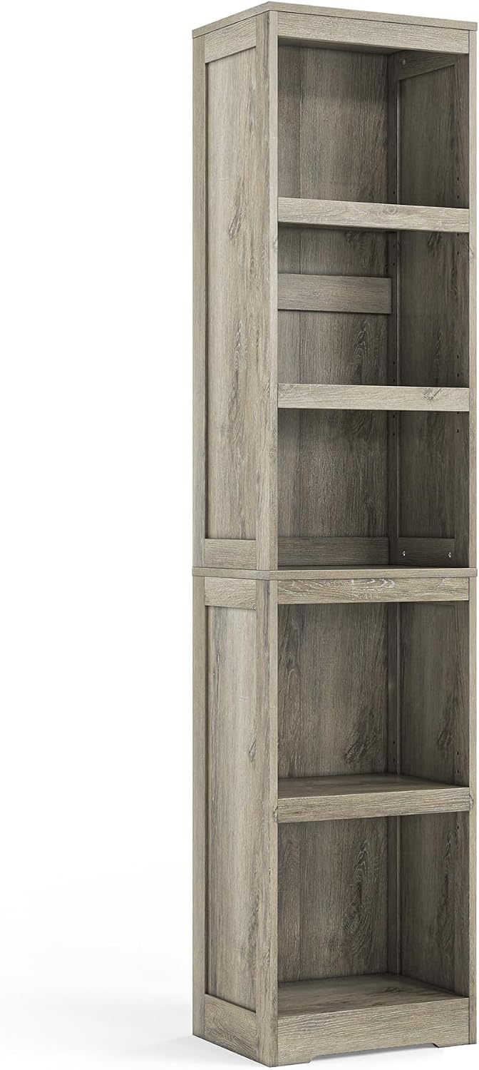 LINSY HOME 5-Shelf Bookcase, Narrow Bookshelves Floor Standing Storage Shelves 68 in Tall Bookcase Home Decor Furniture for Home Office, Living Room, Bed Room - Light Brown