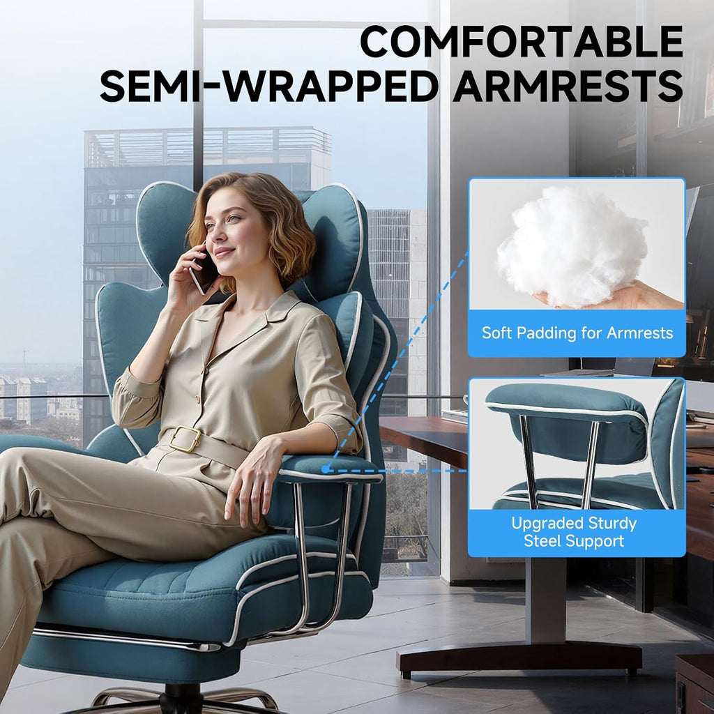 GTPLAYER Gaming Chair,Office Chair with Pocket Spring Lumbar Support, Ergonomic Comfortable Wide Office Desk Computer Chair with Outward Fixed Soft Armrests and Footrest (Fabric, Blue)
