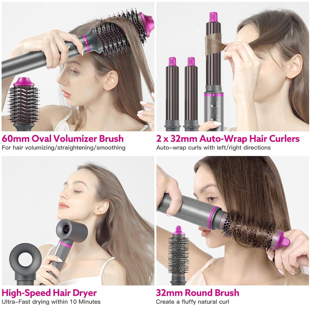 Hair Dryer Brush, webeauty 5 in 1 One Step Professional Hot Air Brush Set for Fast Drying, Curling Drying, Straightening Combing, Hair Styler [Ceramic Coating] [Negative Ion] 110000 RPM (Red)