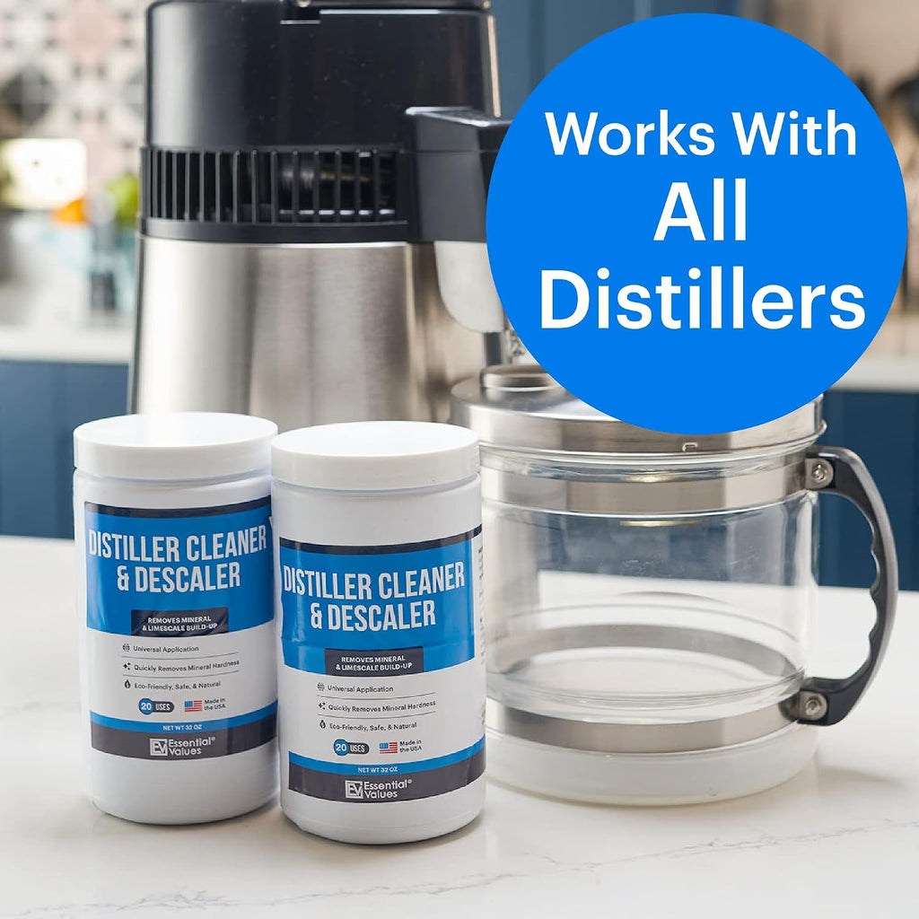 Essential Values Universal Descaler - Espresso Descaling Solution - Coffee Machine Cleaner - Critic Acid Tea Kettle Urn Water Distiller Cleaner - Manufactured in USA - 8 Pack