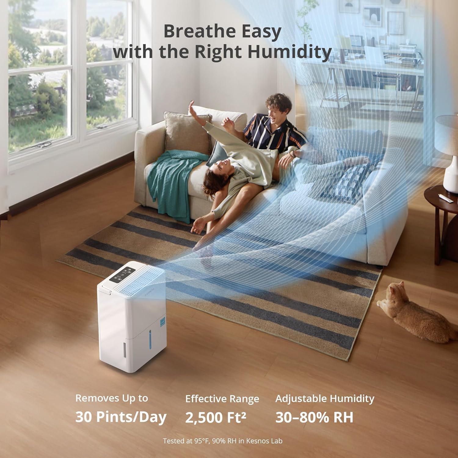 Kesnos 2,500 Sq. Ft. Energy Star 2025 Dehumidifier for Basement & Home, 4 Pre-Set Modes, Timer, Auto Defrost, Ideal for Bedroom with Ultra Quiet 36 dB, 0.39-Gallon Water Tank with Drain Hose