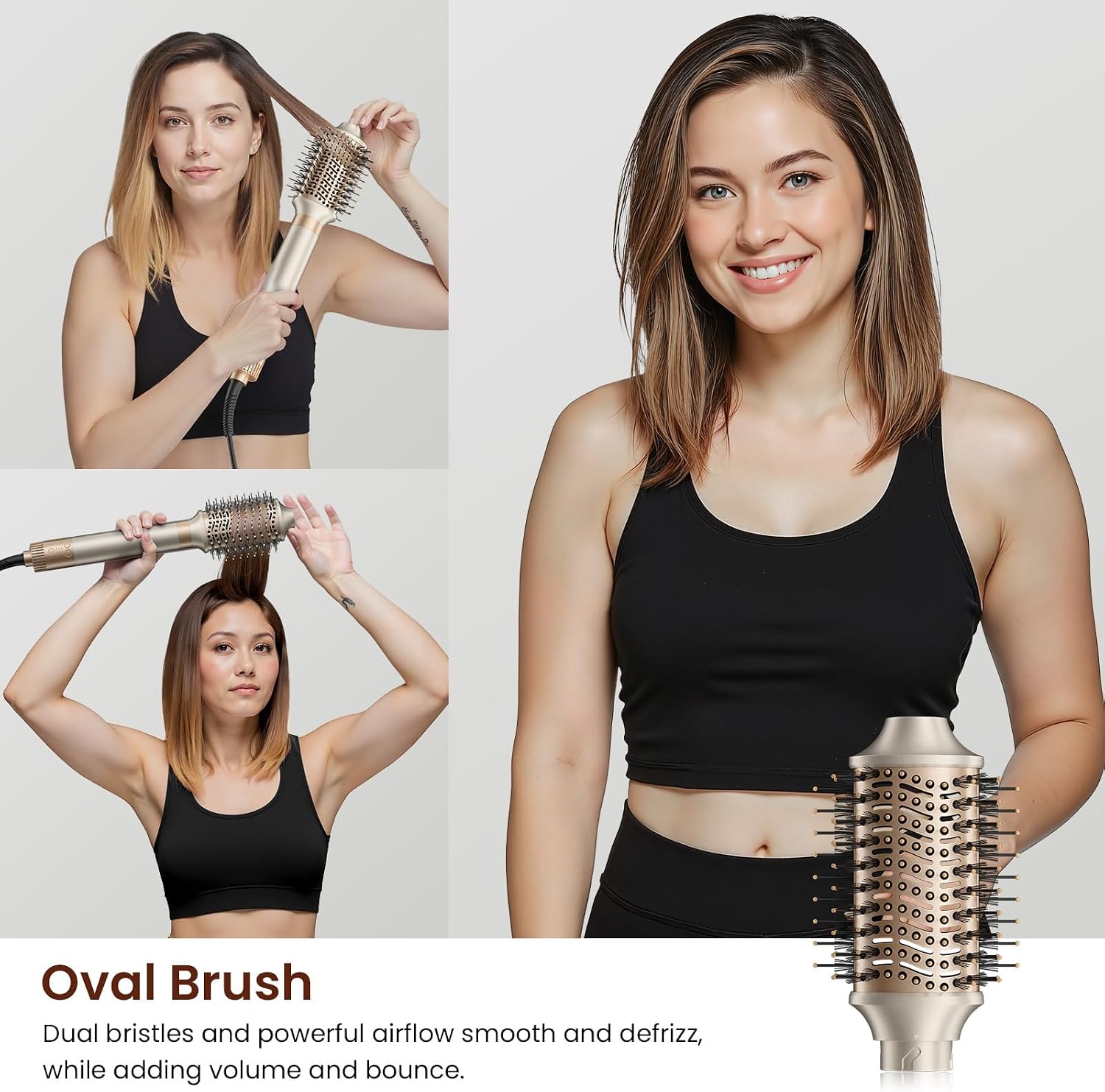 MESCOMB 6 in 1 Hair Dryer and Straightener, Hot Air Styler Wrap - Fast Drying, 1400W Air Dryer with Straightener, Frizz-Free Blowout Brush for Smoothing & Curling, Volumizing