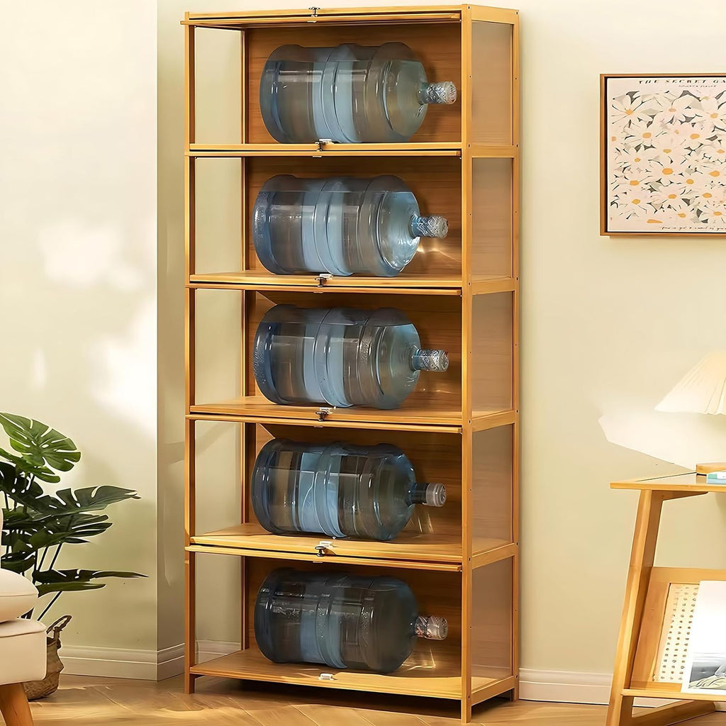 Display Cabinet with Acrylic Glass Door, 5 Tier Curio Display Case, Collectibles Toy Organizers Rack & Display Shelf, Kids Bookcase for Bedroom, Reading Nook, Toddler's Room, Bamboo