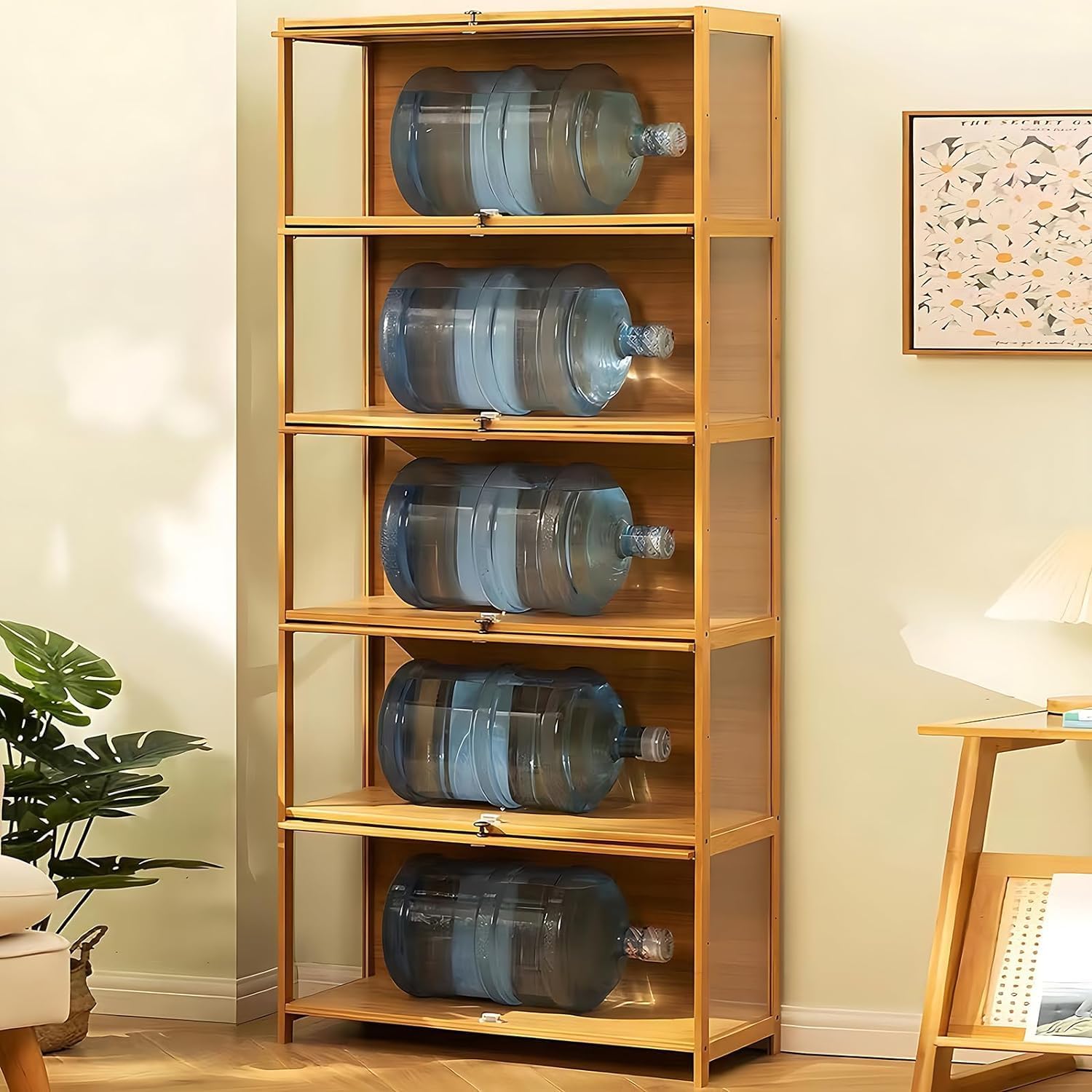 Display Cabinet with Acrylic Glass Door, 5 Tier Curio Display Case, Collectibles Toy Organizers Rack & Display Shelf, Kids Bookcase for Bedroom, Reading Nook, Toddler's Room, Bamboo