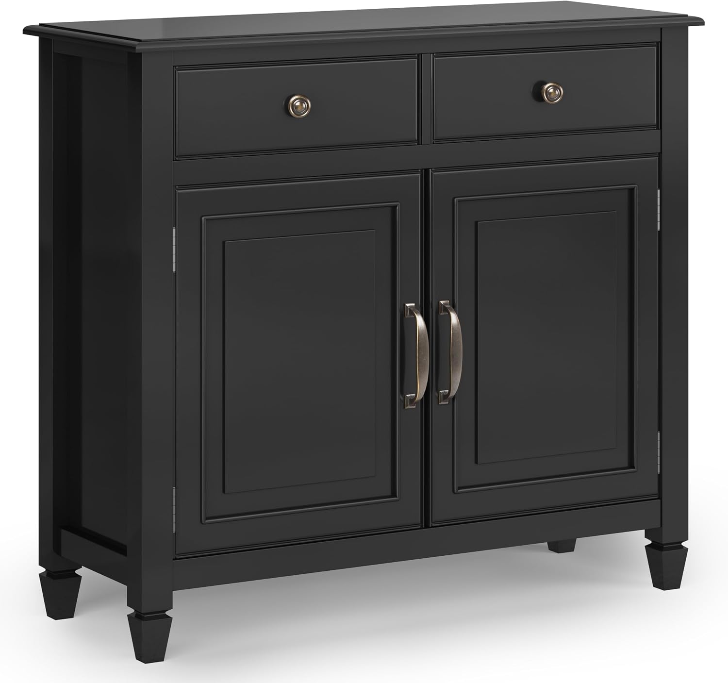 SIMPLIHOME Connaught 40-inch Wide Solid Wood Storage Cabinet in Black for Entryway, Living Room, Organizer for Hats, Gloves, Shoes, Keys, Slim Design, Traditional Style