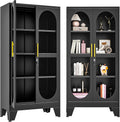 61'H Metal Display Cabinet with Glass Door and Lock, Tall Storage Cabinet with 3 Adjustable Shelves, 4 Tier Liquor Cabinet Metal Curio Cabinet Multi-Purpose Display Case for Collectibles Living Room