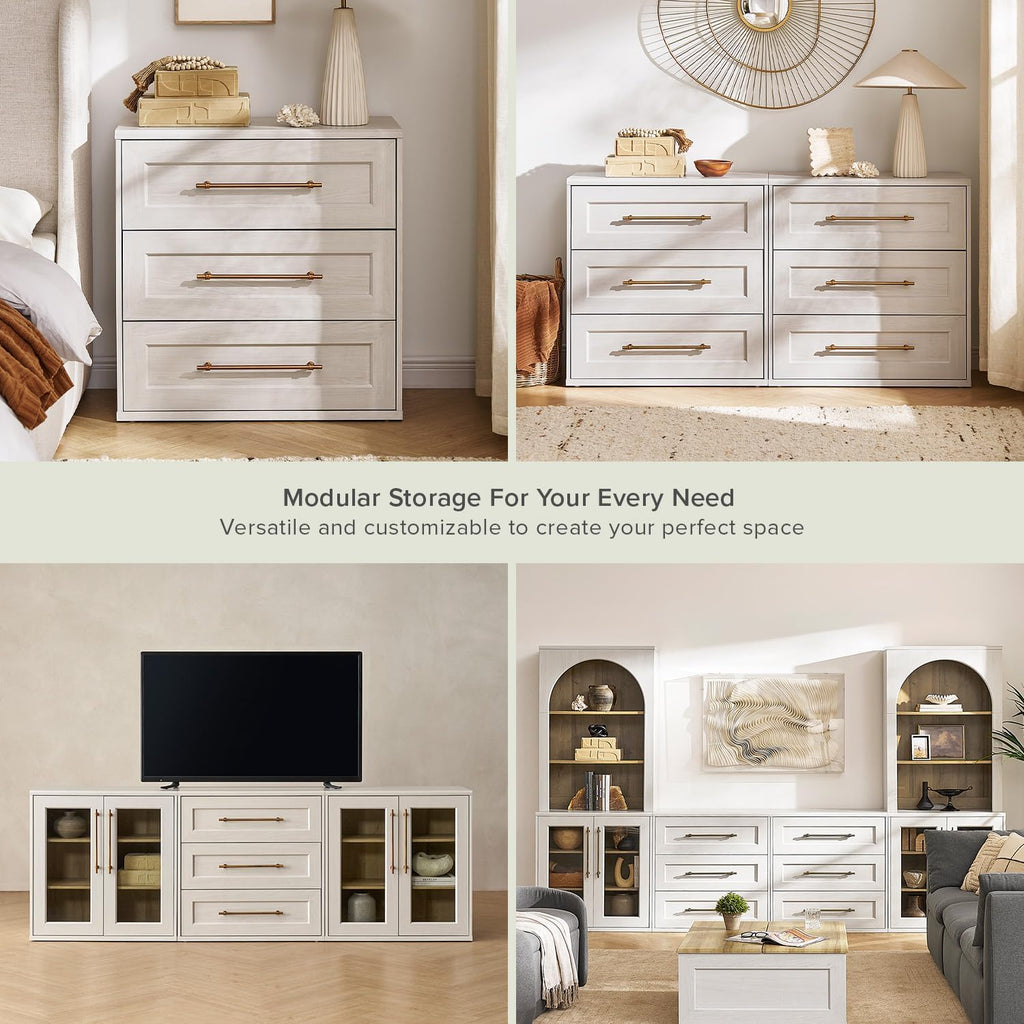 mopio Blake 3 Drawer Dresser for Bedroom, Chest of Drawers, Wood Dresser Organizer, Modern Farmhouse, Tall Night Stand, Enhanced Safety, Sturdy Compliant (White Oak, Single)