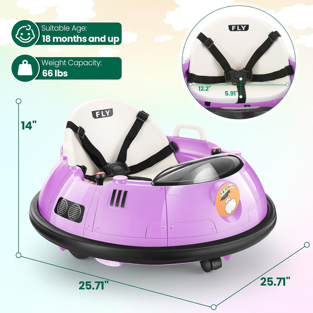 Hikole Toddler Bumper Car, 12V Electric Bumper Car for Kids with Parent Remote, Flashing LED Light, Safety Belt, 2 Driving Modes, 3-Speed, Baby Bumping Toy Gifts for Children Ages 1.5-5, Purple