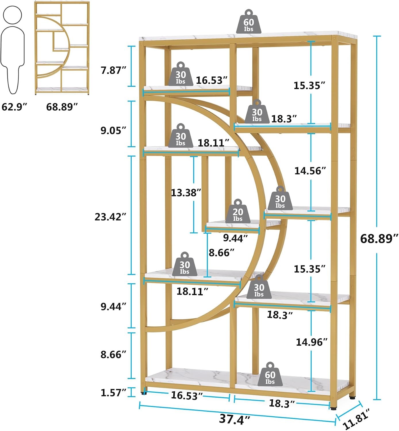Tribesigns Bookshelf Industrial 5 Tier Etagere Bookcase, Freestanding Tall Bookshelves Display Shelf Storage Organizer with 9-Open Storage Shelf for Living Room, Bedroom