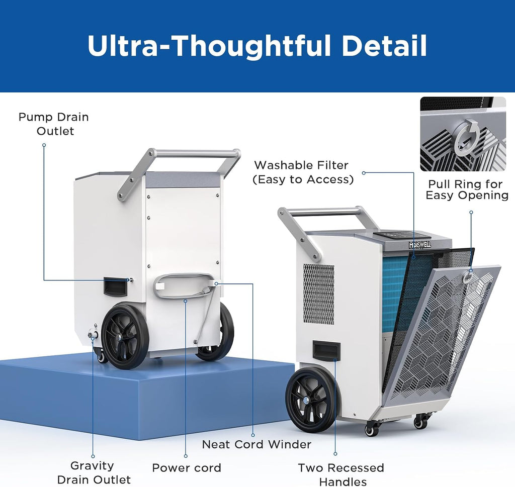 160 Pints Commercial Dehumidifier with Pump and Drain Hose for Basements, Heavy Duty Commercial Grade Dehumidifiers for Large Spaces, Warehouse, Industry Water Damage Unit, Auto Defrost