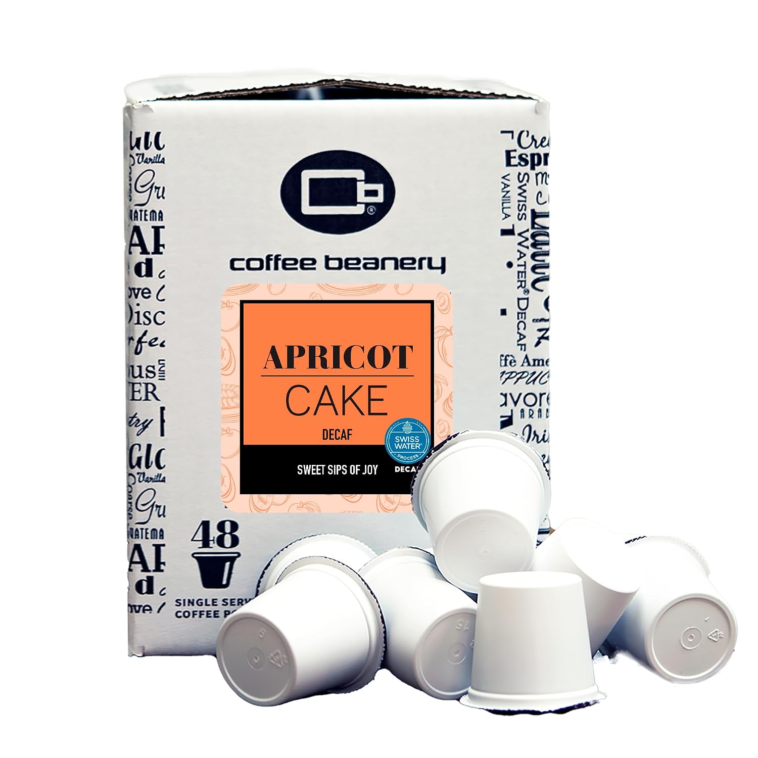 Apricot Cake Decaf Coffee Pods by Coffee Beanery | 96ct Bulk Flavored Decaf Coffee Pods Medium Roast Coffee