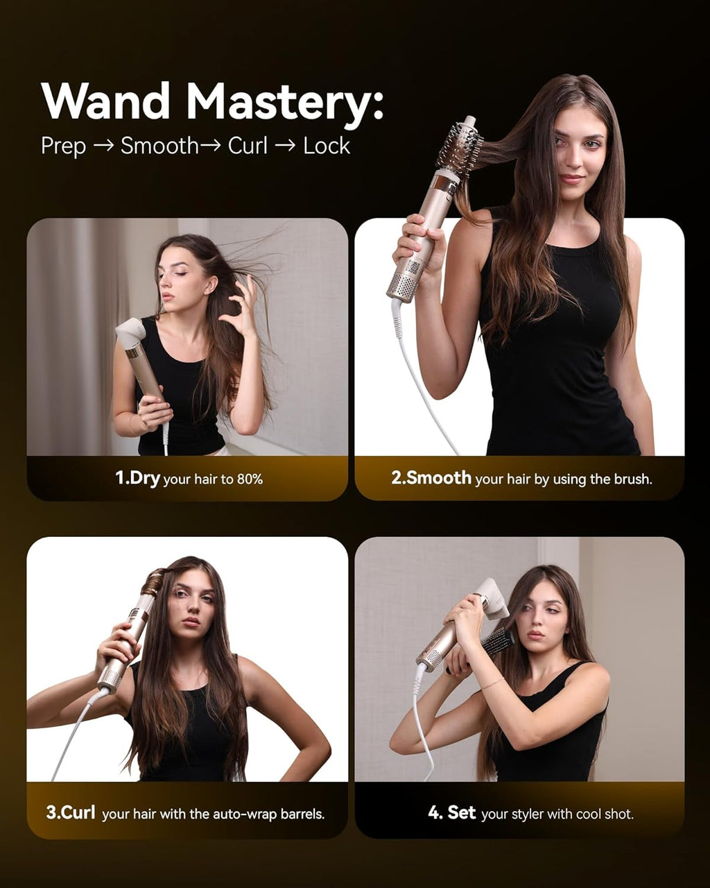 KAUGIC 6 in 1 Hot Air Hair Styler Dryer Multi-Styler - High Speed Hair Styling Tools with No Heat Damage, Auto Wrap Curler as A Gift for Fast Drying Curling Smoothing Volumizing Cool Shot