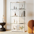 IDEALHOUSE Tempered Glass Display Cabinet with LED Light, 4 Shelves Lockable Curio Showcase, Double Doors Storage Cabinet for Living Room Bedroom Office, White (64x31.7x14.3 in)