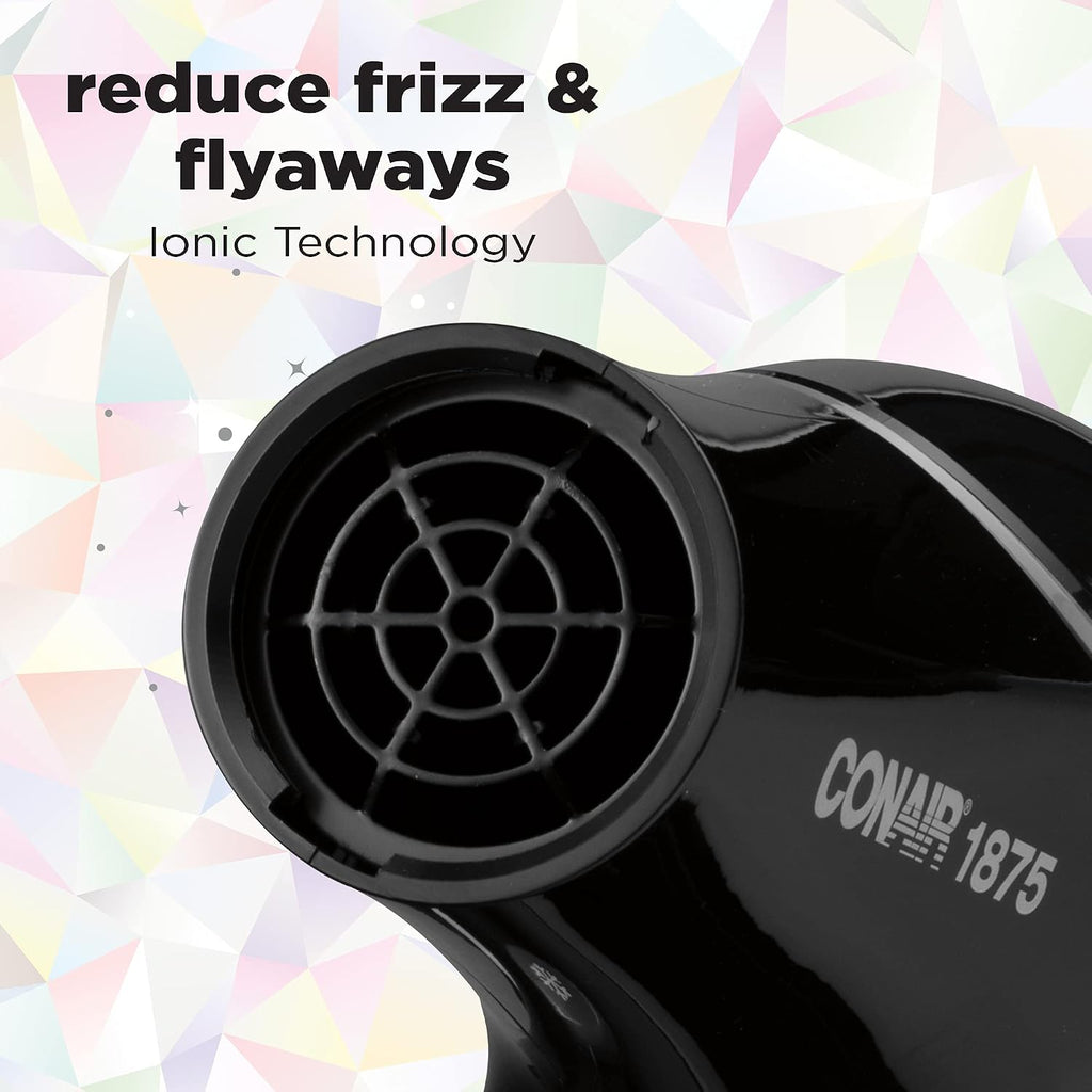 Conair Hair Dryer Style&Shine Natural Crystal Collection,1875W Hairdryer,3 Heat Settings,2 Speeds,Blow Dryer with Concentrator Attachment,Ionic&Hematite-Infused Ceramic Technology,Black,(Pack of 4)