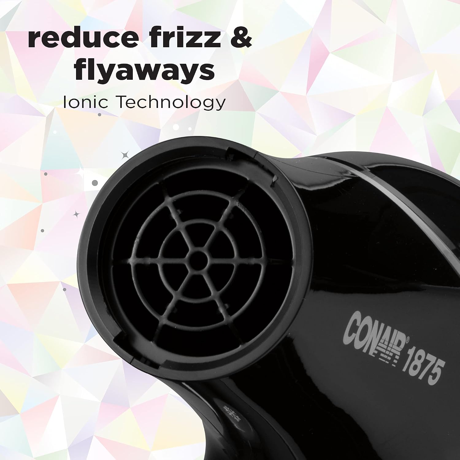 Conair Hair Dryer Style&Shine Natural Crystal Collection,1875W Hairdryer,3 Heat Settings,2 Speeds,Blow Dryer with Concentrator Attachment,Ionic&Hematite-Infused Ceramic Technology,Black,(Pack of 4)