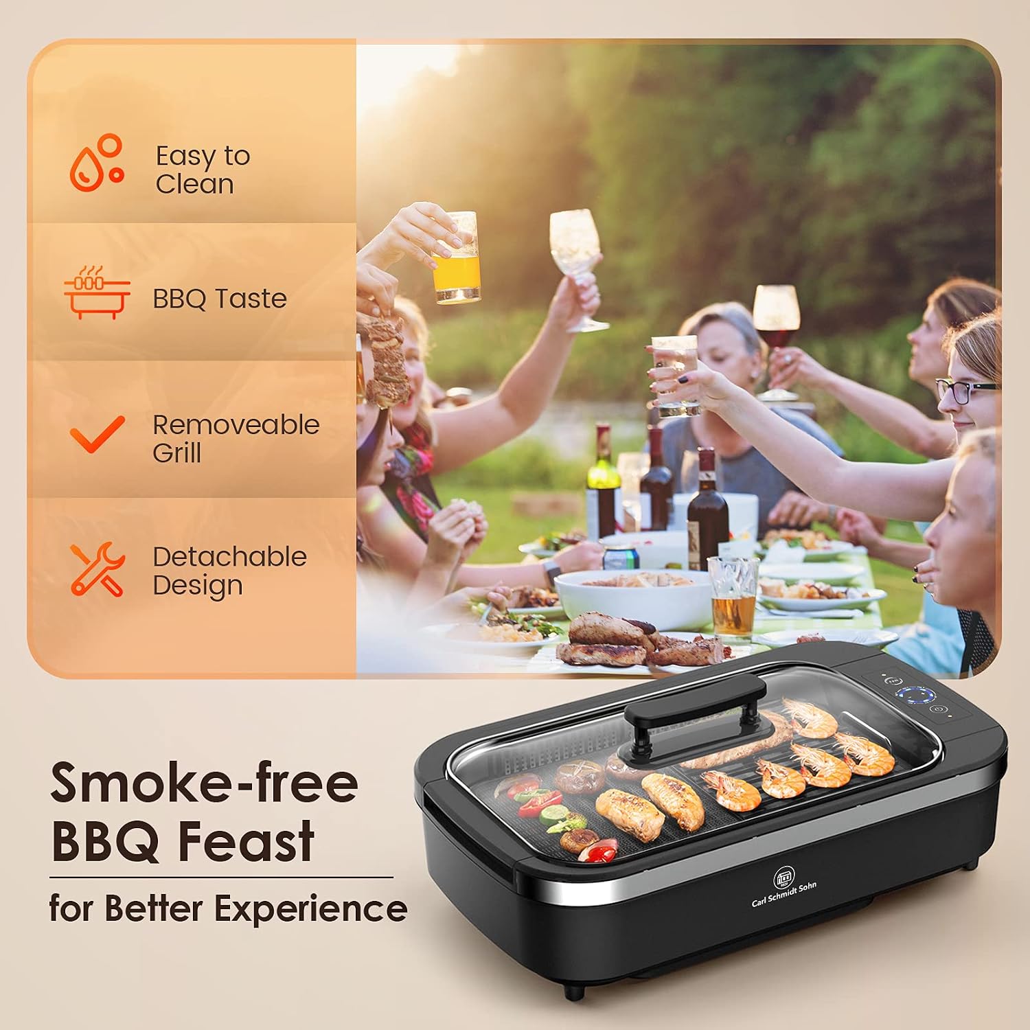Indoor Grill-Smokeless BBQ Grill with Die-Casting Nonstick Griddle Pan,Led Temperature Control, Turbo Smoke Extractor Technology,15*9 Grilling Surface, Detachable Design,Ideal for 2 People, Black.