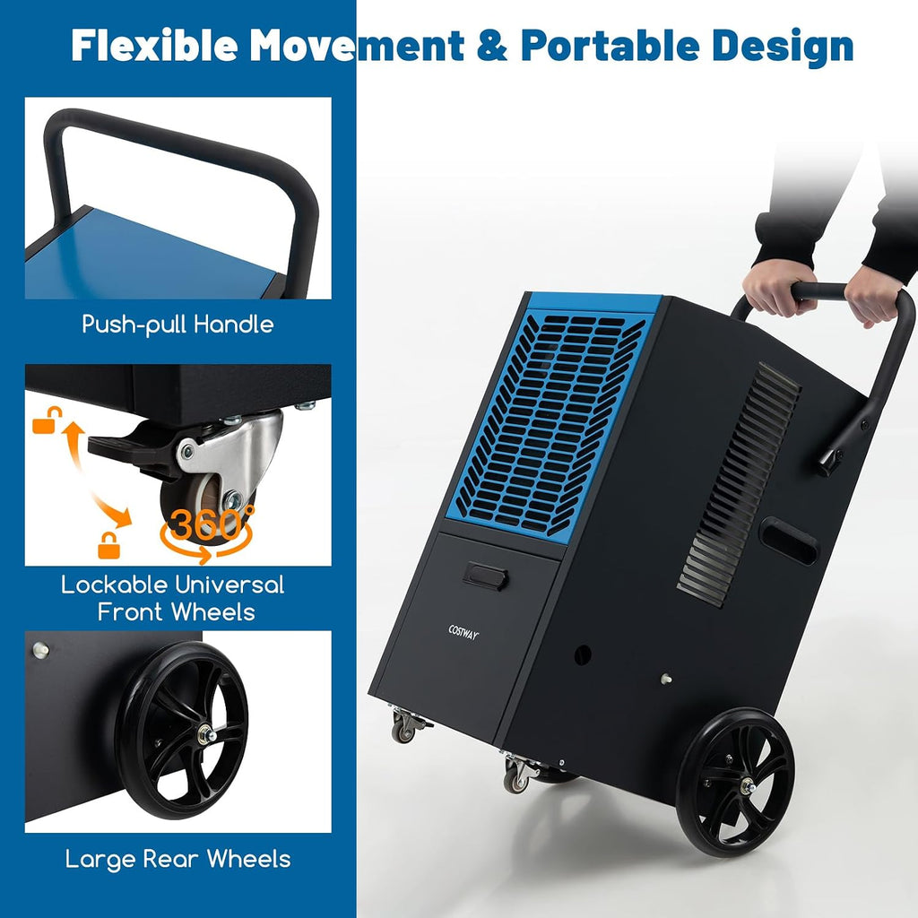 COSTWAY Commercial Dehumidifier, 4500 Sq.Ft Crawl Space Dehumidifier with Pump & Drain Hose, 24H Timer & 4 Wheels