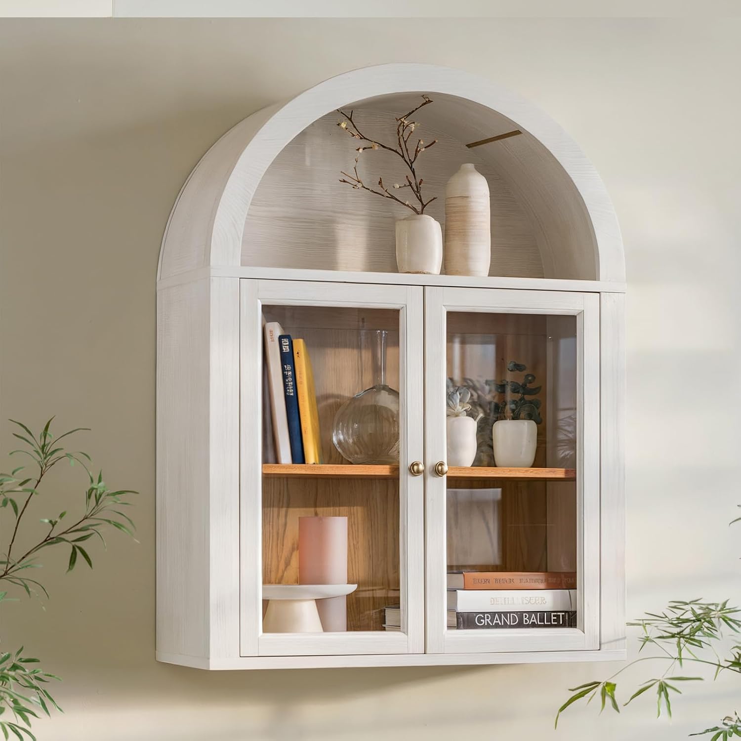 Furnaza Arched Wall Mounted Medicine Cabinets with Tempered Glass Doors,Bathroom Cabinet with Adjustable Shelf for Kitchen,Living Room