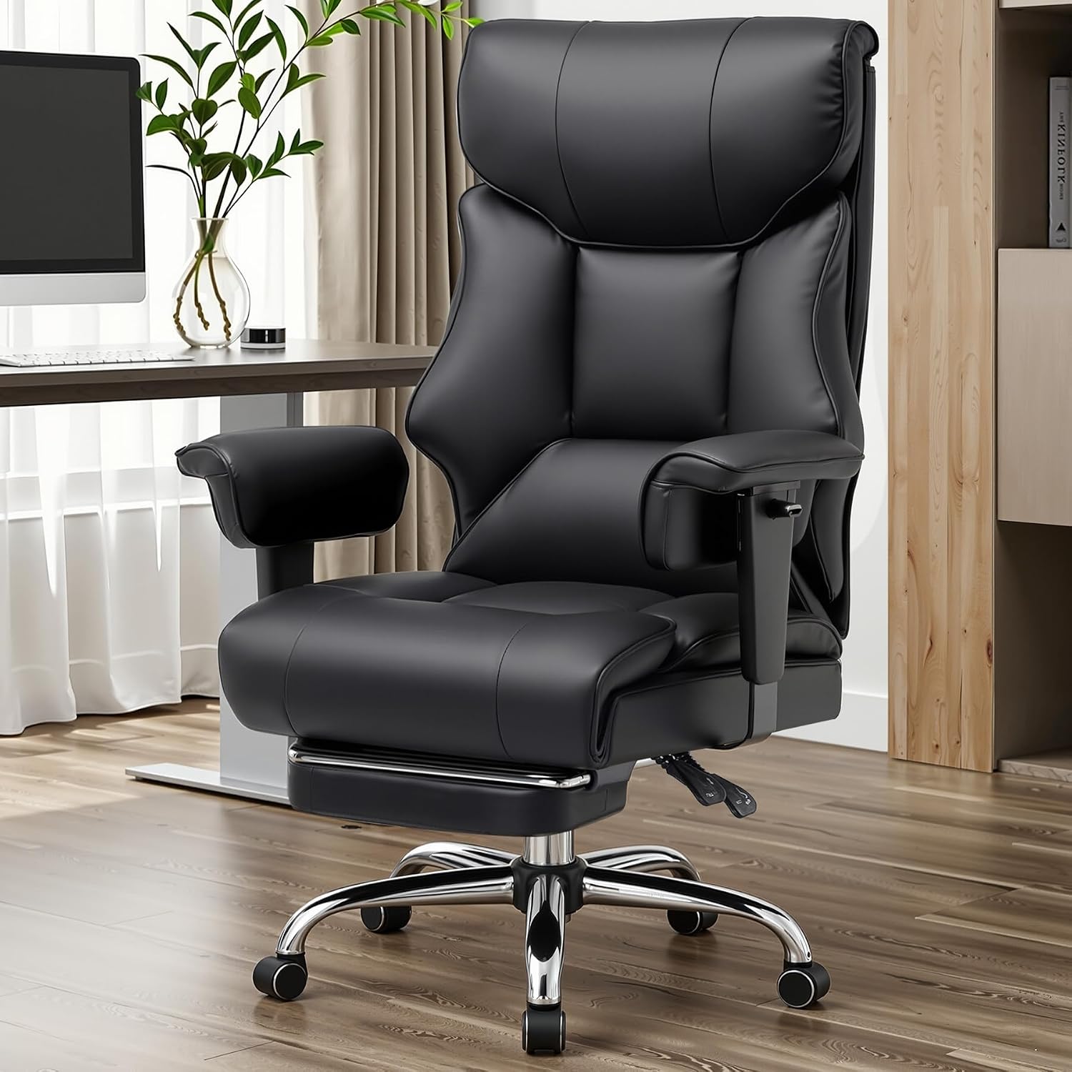 GTPLAYER Big and Tall Gaming Chair 400lbs Heavy Duty Office Chair with Foot Rest & Ergonomic Pocket Spring Cushion, High Back Lumbar Support for Lower Back Pain Relief, Ergo Black