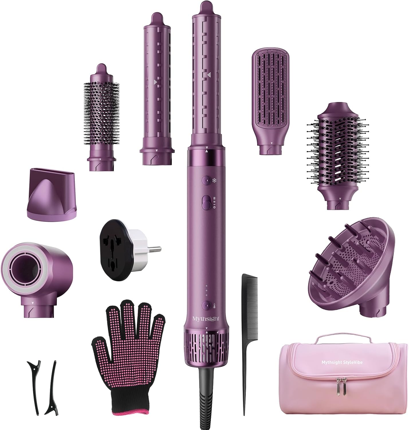 Dual Voltage StyleVibe 8-in-1 Air Styler, Hair Dryer & Blow Dryer Brush with Travel Case - Auto Wrap Curls (L/R), Fast Drying, Thermal Brush for Blowouts & Frizz-Free Volume, No Heat Damage