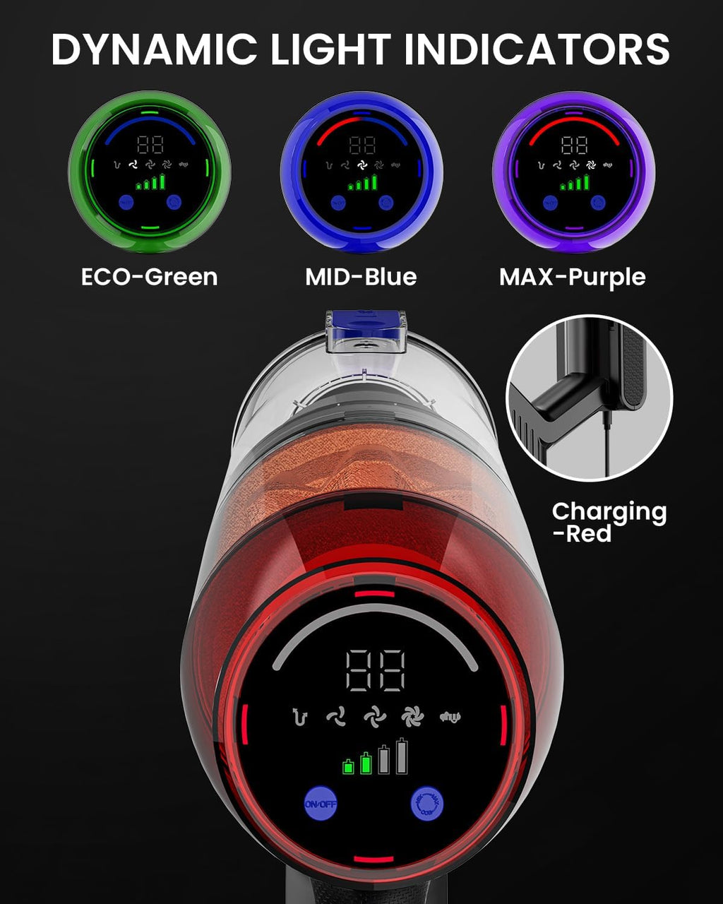 Cordless Vacuum Cleaner,500W 40KPa 60Mins Vacuum Cleaners for Home,Powerful Stick Vacuum With Green Light,Anti-tangle Wireless Vacumm, Rechargeable Vacuum for Pet Hair/Carpet/Hardwood Floor,Blue